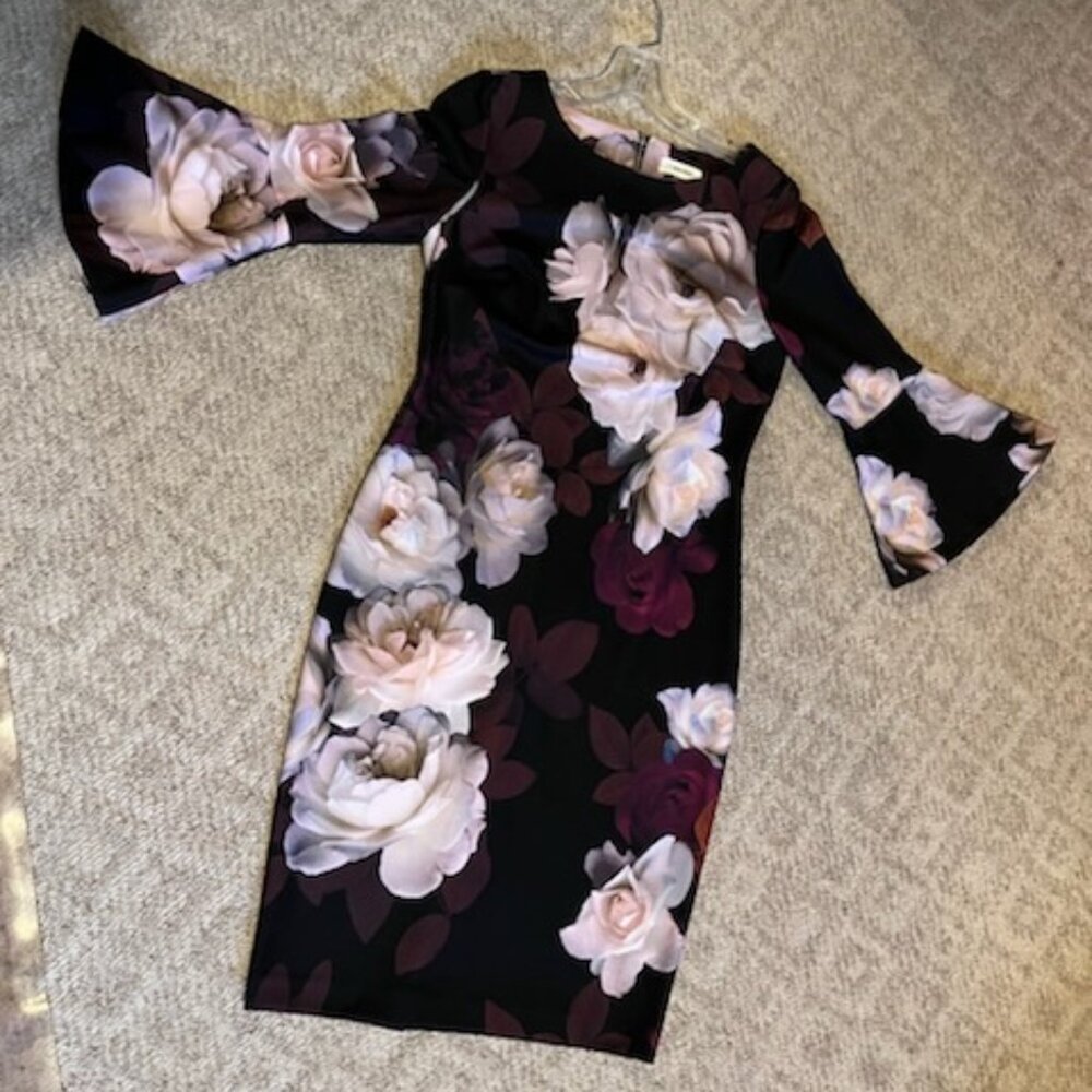 Calvin Klein Floral Print Bell Sleeve Sheath Dress